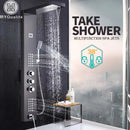 GobekUsa Brushed Nickel Thermostatic Waterfall Rain Shower Panel with 3 Handles