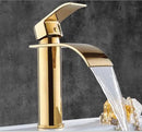 GobekUsa Gold Waterfall Bathroom Faucet Single Handle Basin Mixer Tap Brass Sink Crane