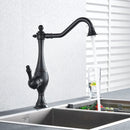 GobekUsa Black Long Neck Kitchen Faucet with Rotating Spout - Deck Mounted Mixer Tap