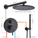 GobekUsa Brass Black Shower Set with Ceiling/Wall Arm, Diverter Mixer, Handheld Spray, 8-16" Rain Head
