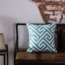 GobekUsa Blue Geometric Embroidered Canvas Cotton Cushion Cover 45x45cm