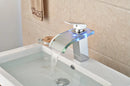 GobekUsa LED Glass Waterfall Basin Faucet | Square Single Handle Bathroom Sink Mixer