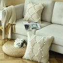 GobekUsa Boho Style Ivory Plush Pom Pom Cushion Cover, Moroccan Inspired 45x45cm