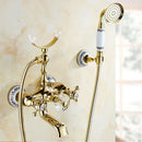 GobekUsa Gold Brass Wall Mounted Bathtub Faucet with Hand Held Shower Kit