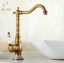 GobekUsa Antique Brass Porcelain Basin Mixer Hot Cold Tap - 360 Degree Swivel Kitchen Faucet
