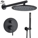 GobekUsa Brass Black Shower Set with Ceiling/Wall Arm, Diverter Mixer, Handheld Spray, 8-16" Rain Head