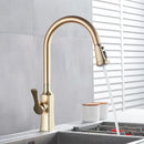 GobekUsa Brushed Gold Kitchen Faucet Hot Cold Water Mixer Pull Out Spout Brass