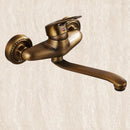 GobekUsa Antique Brass Bathroom Basin Faucet Long Spout Dual Handle Wall Mount