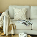 GobekUsa Boho Style Ivory Plush Pom Pom Cushion Cover, Moroccan Inspired 45x45cm