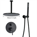 GobekUsa Brass Black Shower Set with Ceiling/Wall Arm, Diverter Mixer, Handheld Spray, 8-16" Rain Head