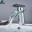 GobekUsa Glass Spout Basin Faucet: Waterfall Bathroom Mixer Tap, Chrome Finish