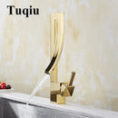 GobekUsa Gold Brass Square Basin Faucet Single Handle Deck Mounted Bathroom Sink Mixer