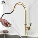 GobekUsa Brushed Gold Kitchen Faucet Hot Cold Water Mixer Pull Out Spout Brass