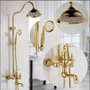 GobekUsa Golden Brass & Jade Bath Shower Set - Wall Mounted Rainfall & Hand shower
