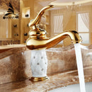 GobekUsa Gold Brass Diamond Basin Faucet Single Handle Hot & Cold Mixer Tap