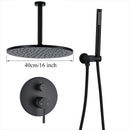 GobekUsa Brass Black Shower Set with Ceiling/Wall Arm, Diverter Mixer, Handheld Spray, 8-16" Rain Head