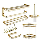 GobekUsa Gold Bathroom Accessories Set: Towel Shelf, Towel Bar, Paper Holder, Cloth Hook