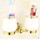 GobekUsa Brass and Crystal Bathroom Accessories Set: Shelf, Robe Hook, Paper Holder, Brush Holder