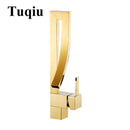 GobekUsa Gold Brass Square Basin Faucet Single Handle Hot Cold Mixer Water Tap
