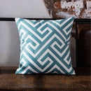GobekUsa Blue Geometric Embroidered Canvas Cotton Cushion Cover 45x45cm