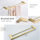 GobekUsa Brushed Gold Stainless Steel Bathroom Accessory Set: TP Holder, Towel Bar, Storage Shelf