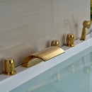 GobekUsa Golden Brass Bathtub Faucet with Handheld Shower - Deck Mounted
