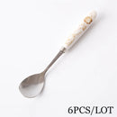 GobekUsa 6-Piece Coffee Spoon Set, European Bone China & Stainless Steel Tableware