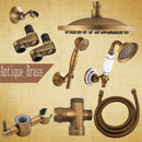 GobekUsa Antique Brass Shower Set: 8" Rain Head, Hand Shower, Hose, Angle Valve, Bracket