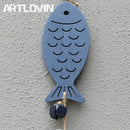 GobekUsa Blue Fish Sea-maid Pendant Drift Wood Bells Wall Decoration
