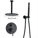 GobekUsa Brass Black Shower Set with Ceiling/Wall Arm, Diverter Mixer, Handheld Spray, 8-16" Rain Head