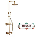 GobekUsa Antique Brass Wall Mount Bathtub Shower Faucet Dual Handle Shelf Spout