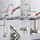 GobekUsa Dual Spouts Kitchen Faucet with Handheld Shower - Wall Mounted Dual Spouts