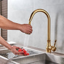 GobekUsa Gold Brass Kitchen Faucet Rotatable Mixer Tap Single Handle Hot&Cold Water