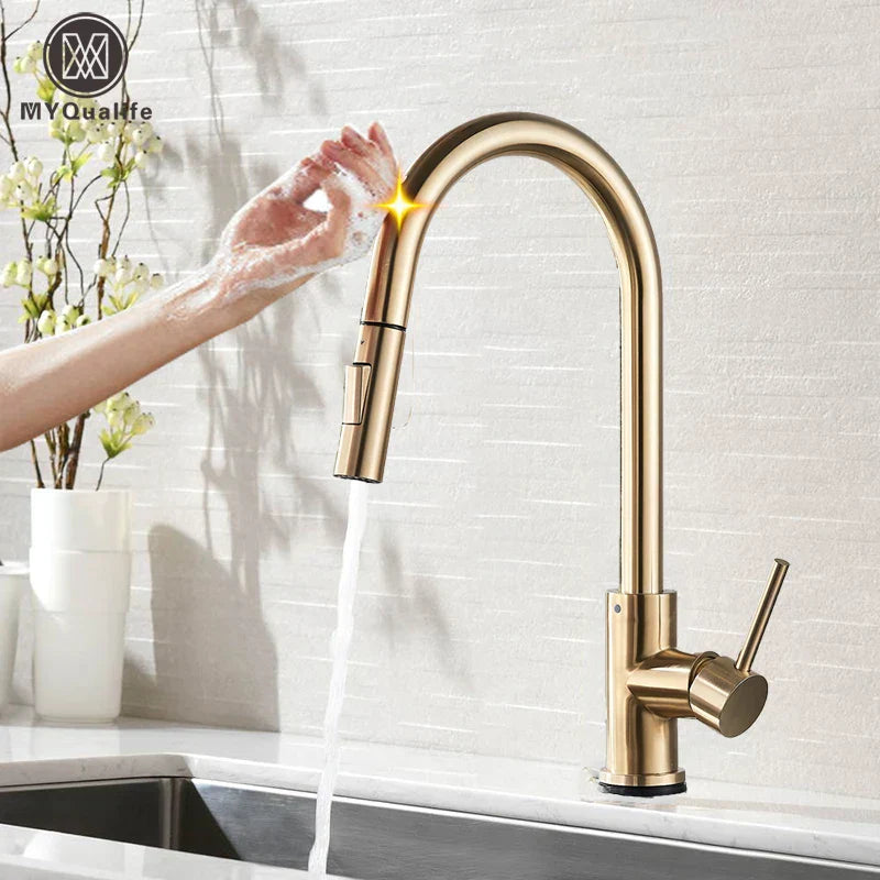 GobekUsa Gold Kitchen Faucet with Touch Sensor Control for Sensitive Mixer Experience