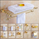 GobekUsa Brass & Jade Gold Bathroom Accessories Set: Paper Holder, Towel Bar, Soap Basket