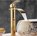 GobekUsa Gold Waterfall Bathroom Faucet Single Handle Basin Mixer Tap Brass Sink Crane