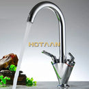 GobekUsa Double Handle Kitchen Sink Mixer Tap, Round Swivel Faucet