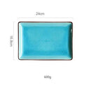 GobekUsa Blue Ice Crack Glaze Ceramic Plate - Round Solid Pattern