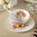 GobekUsa Elegant Floral Bone China Tea Cup Set 200ml - Premium Porcelain Teacup Saucer Spoon