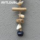 GobekUsa Blue Fish Sea-maid Pendant Drift Wood Bells Wall Decoration
