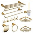 GobekUsa Brass & Jade Gold Bathroom Accessories Set: Paper Holder, Towel Bar, Soap Basket