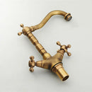 GobekUsa Antique Bronze Brass Swivel Basin Faucet with 2 Lever Handles