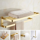 GobekUsa Brushed Gold Bathroom Hardware Set: Towel Rack, Corner Shelf, Paper Holder, Hook, Toilet Brush Holder