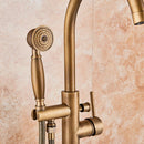 GobekUsa Antique Brass Floor Mount Tub Faucet Swivel Spout Shower Mixer Tap