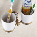 GobekUsa Brass Toothbrush Holder with 2 Cups Bathroom Accessories Wall Mounted Holder