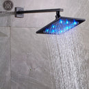 GobekUsa 8" Brass Square LED Rainfall Shower Head with Wall Mount Arm Pipe