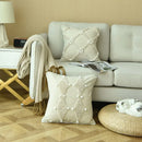 GobekUsa Boho Style Ivory Plush Pom Pom Cushion Cover, Moroccan Inspired 45x45cm