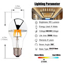 GobekUsa LED Filament Bulb A19 Silver Bowl 8W 800lm Dimmable CRI 85 2700K 6000K Warm Cold
