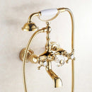 GobekUsa Gold Brass Wall Mounted Bathtub Faucet with Hand Held Shower Kit