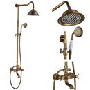 GobekUsa Antique Brass Shower Faucet Set with Handheld Shower- 8" Rainfall Head